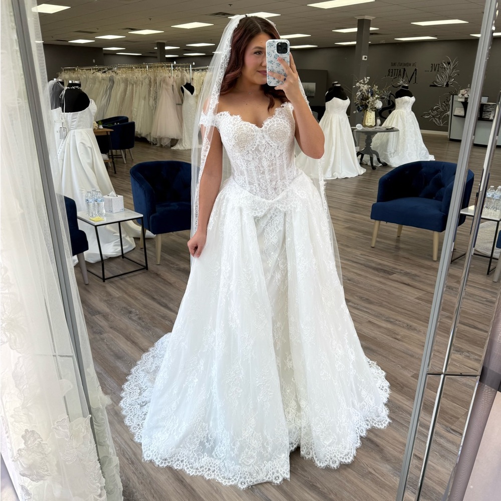 Jimme Huang Bridal "Nuria" Lace Off-the-Shoulder Wedding Dress